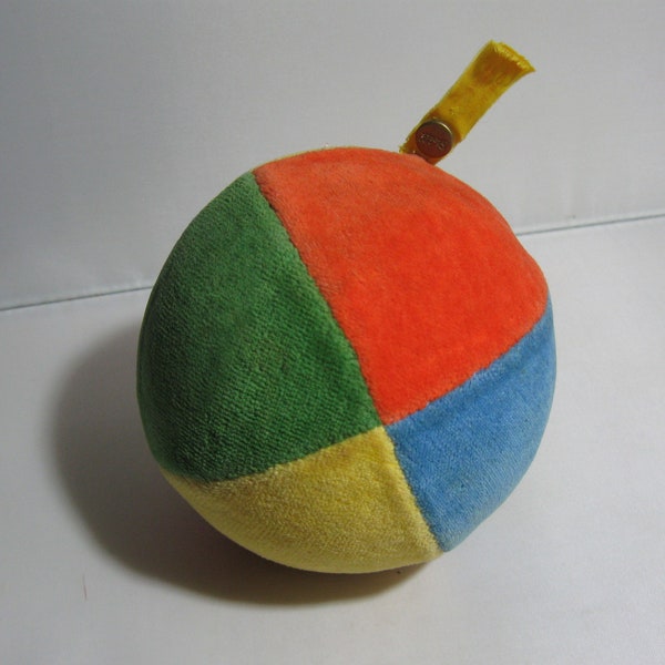 Original STEIFF 6398/10. Steiff Baby Spielzeug: Rollo Ball mit Schellen im Inneren aus Nicki-Stoff. Made in Germany 1978-1992. Vintage