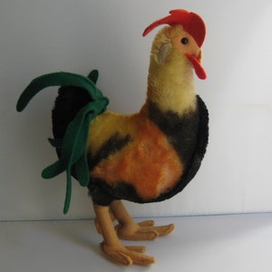 Original STEIFF. Old mohair ROOSTER, 28 cm. Art. No. 1328... Made in Germany 1953 to 1987. VINTAGE toy collector&#39;s item