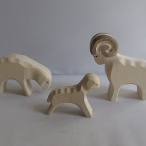 Branding Ostheimer wooden figures / wood animals. Wooden toys. 1 ram, 1 sheep and 1 lamb. VINTAGE