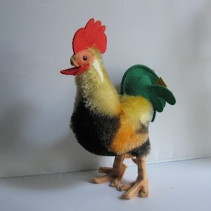 Original STEIFF. Old mohair ROOSTER, 17 cm. Art. No. 3350/17. Made in Germany 1968 to 1978. VINTAGE toy collector&#39;s item