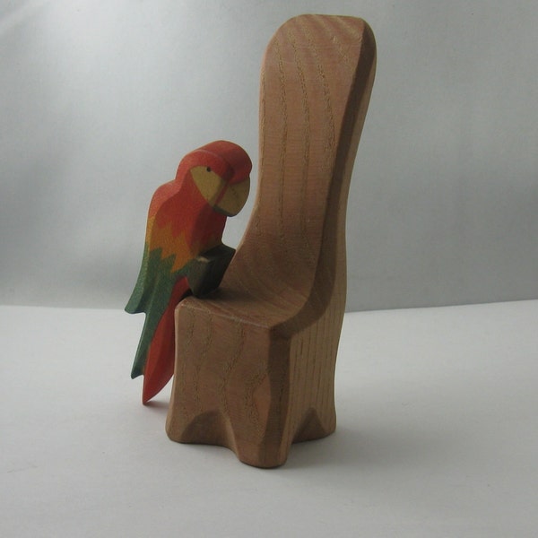 OSTHEIMER wooden figures / wood animals (marked). Wooden toys. Parrot on chair (Ostheimer RARITY). OLD models with branding. Vintage