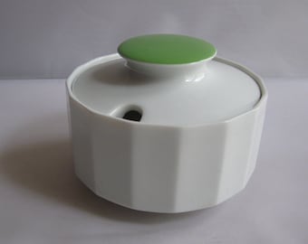 Rosenthal Germany studio line. Sockerskål med lock. Polygon, dekor Sunion ("Grönt äpple"). Design av Tapio Wirkkala. 1970-tal. Vintage