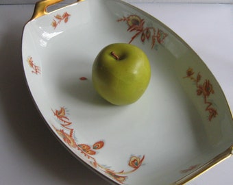 Thomas Bavaria (Rosenthal). Porcelanowa misa w stylu art déco z uchwytami. Dekoracja luna, projekt Gerti Ruff (1925). Porcelana vintage, około 1930 roku.