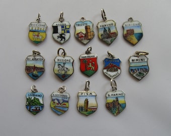ONE of (still) 9: Coat of arms pendant for charm bracelet. Italy charm. Silver (800 Ag) and enamel. Vintage souvenir silver pendant