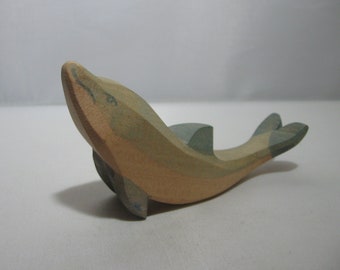 Original OSTHEIMER wood animal / wooden figure (marked). Wooden toy. Ostheimer zoo animals: dolphin head up. VINTAGE
