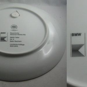 May include: White ceramic plate with the BMW logo and text. The plate includes the text "Classic Rose Collection" and "Bayerische Motoren Werke AG". The plate is marked "BMW Teller Nr. 5 Bele Bachem Limitierte Auflage 620/552".