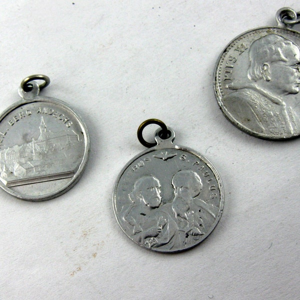Age old religious pendants / medals / pilgrims medals from aluminum. 3 pieces: Andechs (Bavaria), Petrus Canisius, Peter and Paul. VINTAGE