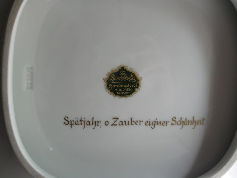 ROSENTHAL hand painting Munich Germany. Large plate with Japanese characters and chrysanthemums. Approx. 30 cm. 1950s / 60s VINTAGE image 6