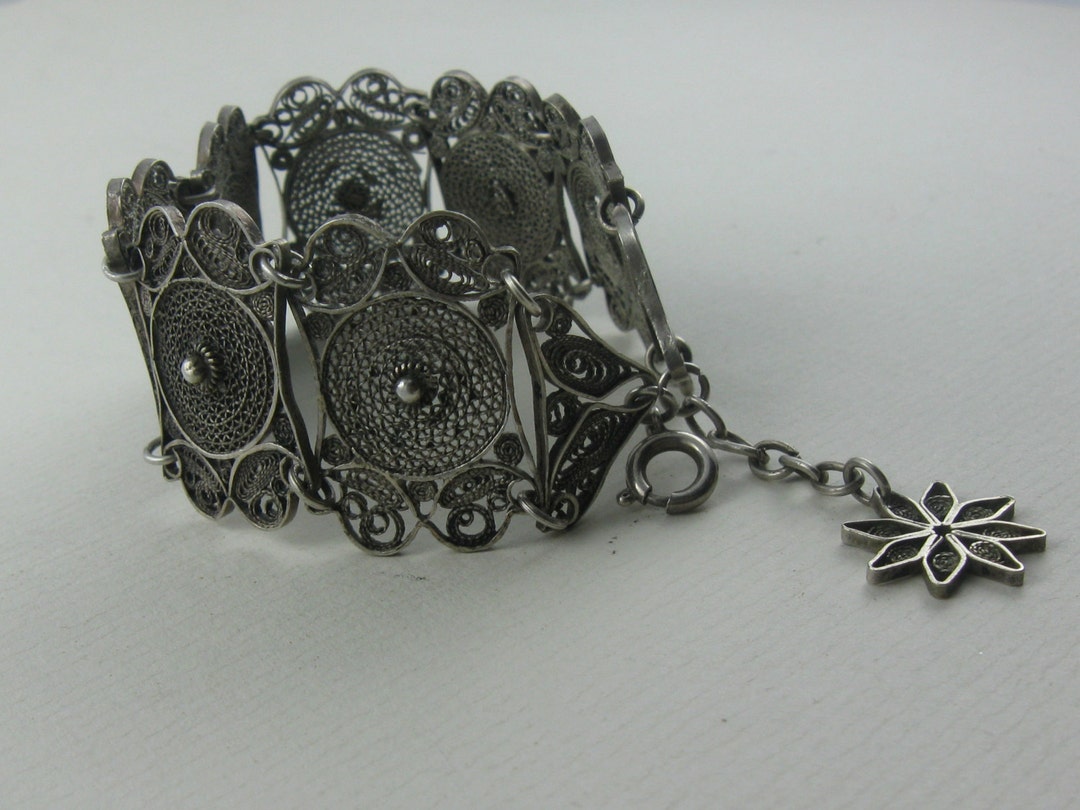 Bracelet En Argent Style Filigrané - Bijou Vintage - Occasion Porté - Sans Marque