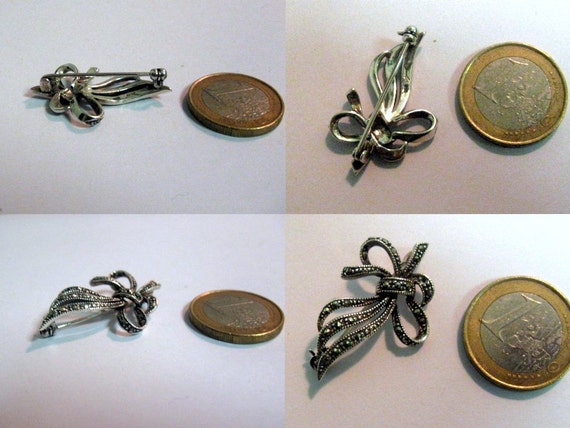 Broche Ancienne Noeud Argent 800 Marcassites - Occasion
