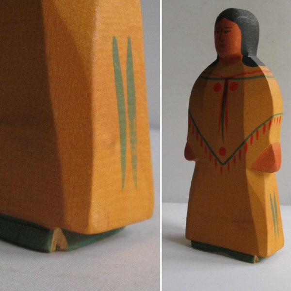 Retired Ostheimer wooden figure. Native American / Squaw from the front. Old model with branding. RARITY for Indian collectors with DEFEKT! Vintage