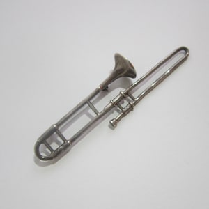 Trombone brooch. Pin for musicians. Large slide trombone brooch made of real silver. Vintage silver jewelry