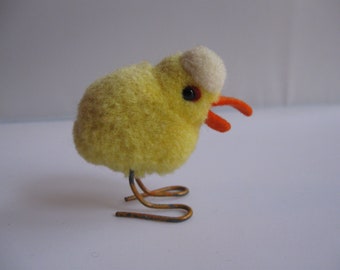 STEIFF d'origine [1506.41]. Ancienne miniature en laine / oiseau en laine DUCK. bouton et drapeau. Fabriqué en Allemagne, 1959-1967. VINTAGE jouet de collection