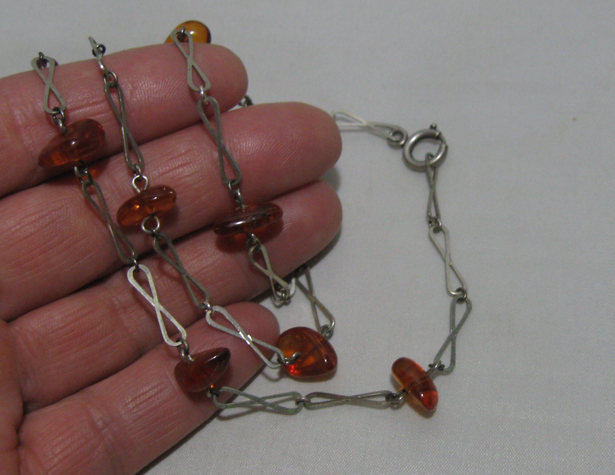 Collier En Argent Sterling 925 Avec Pendentif Ambre - Ancien, En Bon état (bijou Vintage)