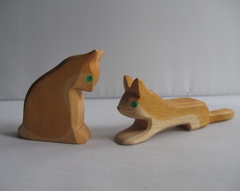 Retired Ostheimer wooden figures / wooden animals. 2 cats. OLD models => Ostheimer RARITIES. Vintage wooden toys