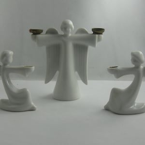 ROSENTHAL Selb Germany. 3 angels with brass candlestick (2). Advent / Christmas decoration. 1950s. VINTAGE