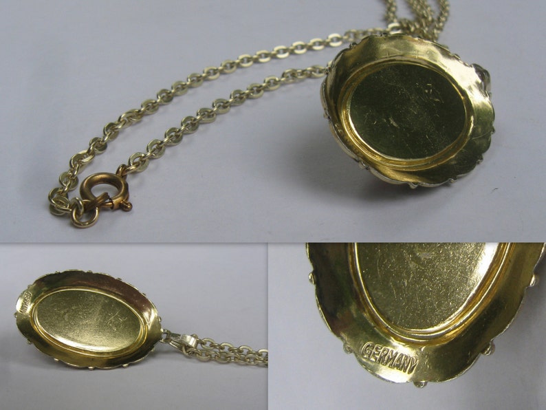 Vintage Shrill FASHION JEWELRY pendant on a gold chain More kitschy is hardly possible :- Marked GERMANY