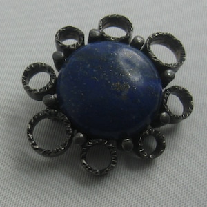 Silver jewelry: lapis lazuli brooch. Germany, 1960s / 70s. Modernism. Silver Ag 835 with lapis lazuli. VINTAGE