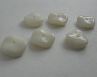 1940s Glass Beads: 6 pcs Genuine Bohemian Wave Shape Glass Beads. White - opaque. Vintage Pearls TREASURE