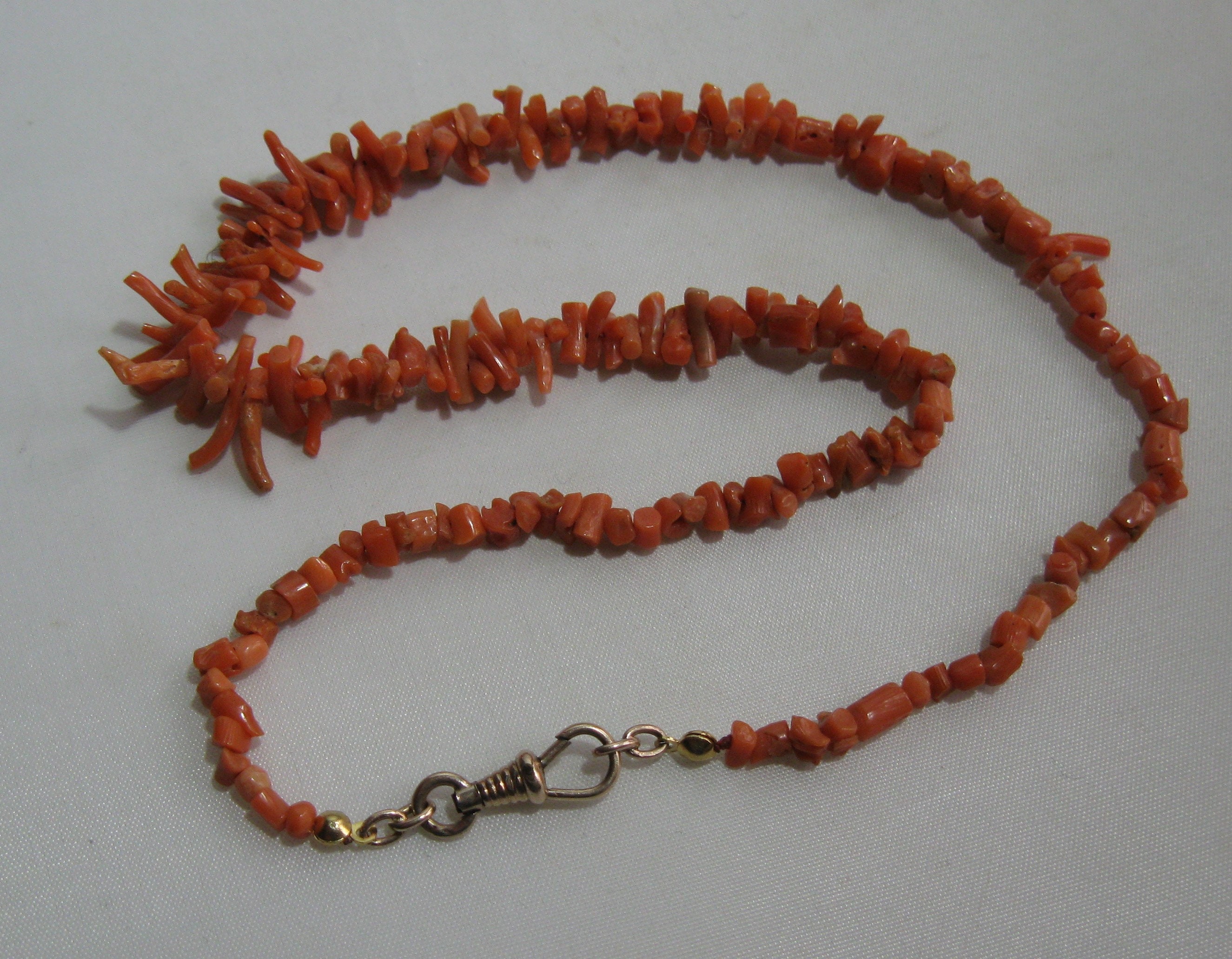Collier Vintage En Corail - 2 Rangs - Années 1940-50 - Longueur 36-40 Cm - Occasion