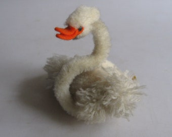 Original STEIFF 2508,44. Age old wool animal / wool miniature / pom-pom bird / wool bird swan. 1964 to 1967 Made in Germany. VINTAGE toy