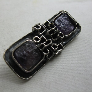 Zilveren broche. Originele ENGLA Designer Sieraden. Duitsland, jaren &#39;60 / 70.  Modernisme. Sterling Silver 925 Ag met Amethyst. Vintage