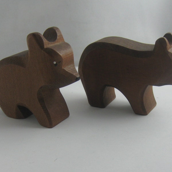 Original OSTHEIMER wooden animals / wood figures (marked). Wooden toys. 2 bear cubs. One of them is an OLD model with branding. VINTAGE