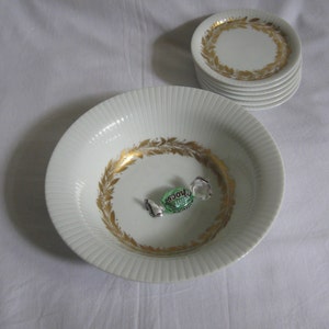 Rosenthal Germany studio-linie. modulation, gold leaves. Design Tapio Wirkkala (1967). Porcelain SET: bowl and 6 small plates. VINTAGE