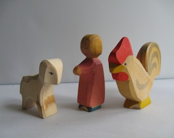 DEFECTOS lote mixto (27). Figuras de madera de Ostheimer. 3 figuras - ¡todas DEFECTUOSAS! juguetes de madera antiguos