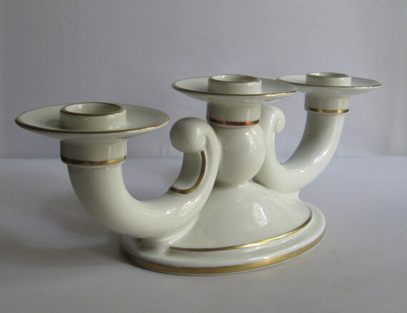 Rosenthal Kronach-Germany. Alter Porzellan Kerzenleuchter in Ivory mit Goldrändern. 1930er - 1950er Jahre VINTAGE