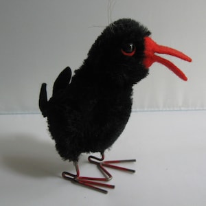 Original STEIFF 7312... oder 2550/12. Altes Steifftier Mohair Rabe HUCKY, 12 cm. Made in Germany 1952 bis 1976. VINTAGE Sammler Spielzeug