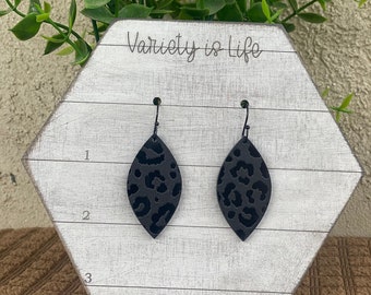 Black Leopard Print Earrings, cheetah, animal print, Teardrop dangle earrings, acrylic earring, jewelry, date night, everyday, earrings