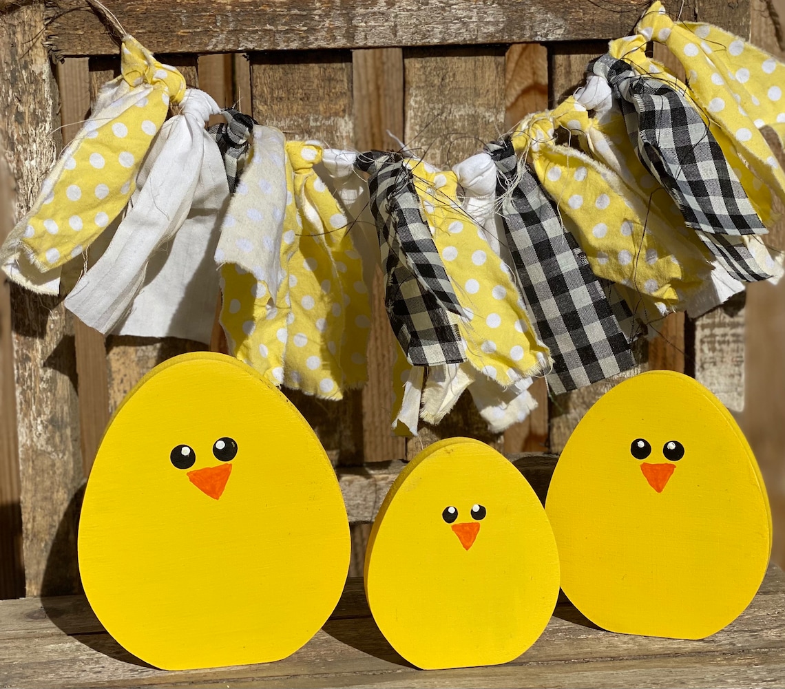 Trio of Egg chick wood egg chick Easter chick Easter wood Etsy