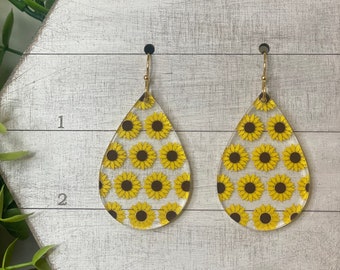 Sunflower, Acrylic earrings, summer, yellow sunflowers, flower, Fun, teardrop, Flowers, dangle, lightweight, drop earring