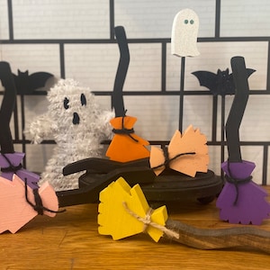 Witch broom, broomstick, wood witch broom, Halloween, tier tray decor, spooky, Halloween Decor, witch, broom stick, tiered tray, wood decor