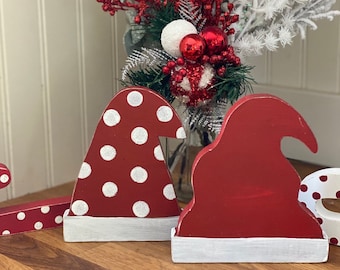 Rustic Skinny Santa Hat, Wood Santa hat, Christmas wood decor, Santa Claus, Christmas tier tray, wood Christmas decor, Red Santa hat