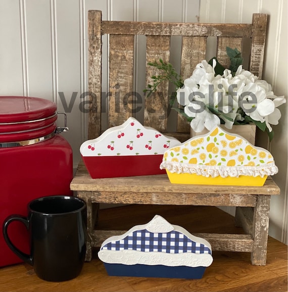 Fruit pie, cherry pie, lemon, blueberry pie. faux pie decor, faux pie, Wood pie, wood fruit. summer wood decor, pie decor, tier tray decor