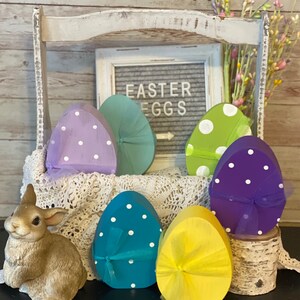 Wood egg, Easter egg, Easter decor, Easter tier tray, Easter eggs, Spring decor, Easter, colored eggs, polka dots, wood decor, tiered tray image 1