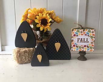 Wood Crow Trio - Fall, Autumn, Harvest, Thanksgiving, Halloween Decor, Black Crows, Rustic Decor, Wood Decor, Rustic Crows