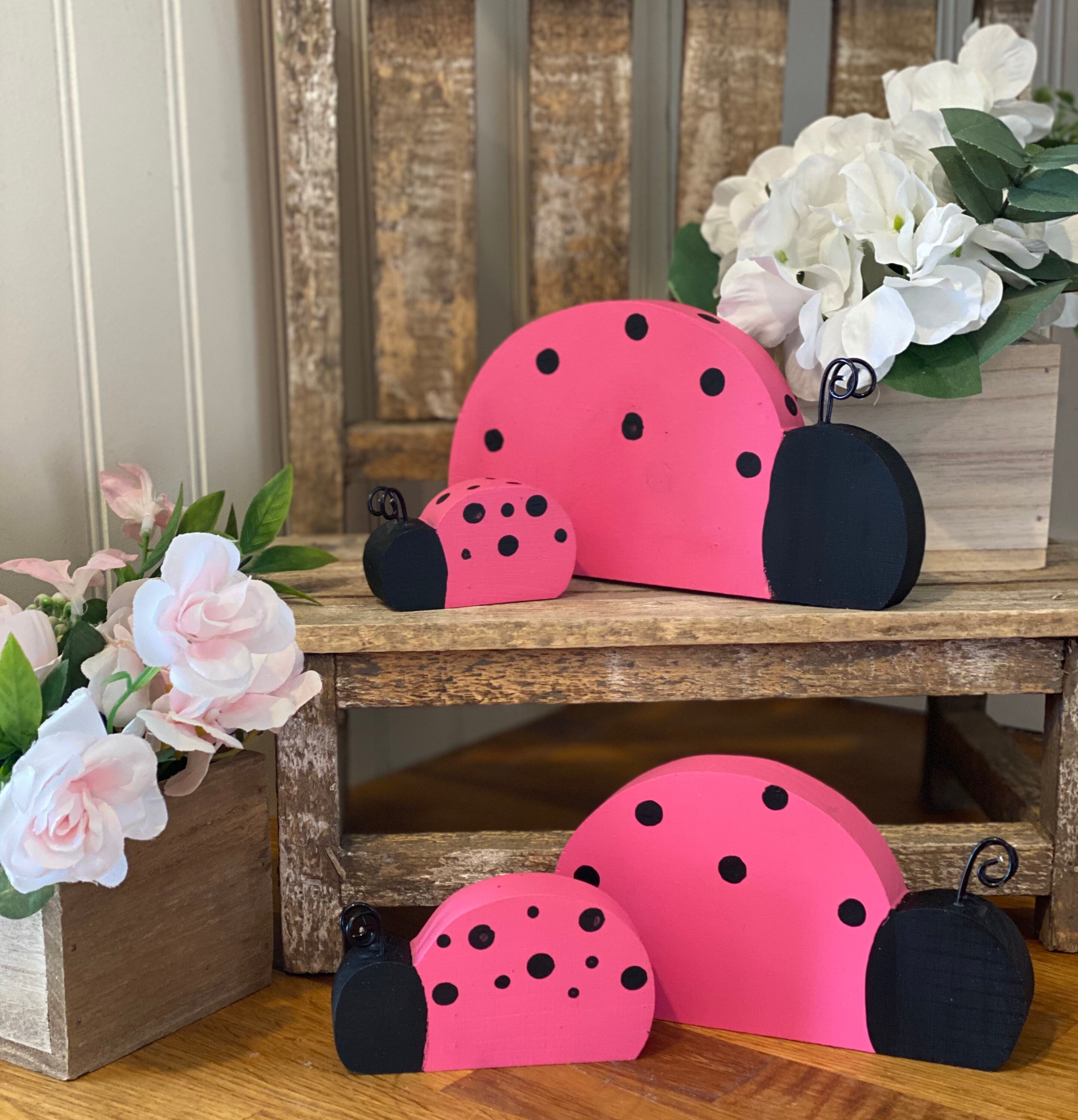 Pink Ladybug decor wood lady bug Pink Ladybugs Spring Etsy