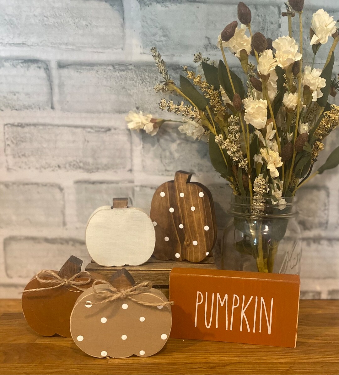 Mini Pumpkin, Rustic Wood Pumpkin, Farmhouse, Polka Dot, Fall, Tier ...