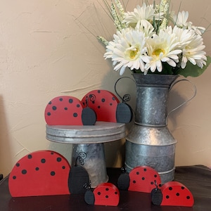 Ladybug decor, wood lady bug, Ladybugs, Spring decor, Summer decor, Wood ladybug, tiered tray, Tiered tray decor, tiered tray
