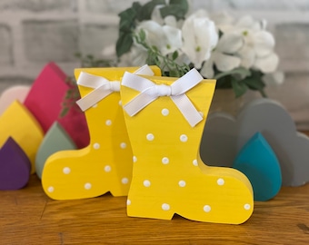 Rain boots, Spring decor, wood rain boots, wood decor, Summer, tier tray decor, tiered tray, farmhouse decor, garden decor, spring farmhouse