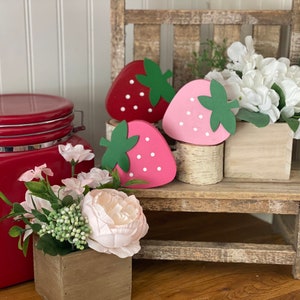 Strawberry, strawberry tier tray, Wood strawberry, Rustic Strawberry, summer wood decor, summer tier tray, Wood summer decor, strawberries