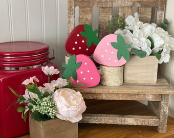 Strawberry, strawberry tier tray, Wood strawberry, Rustic Strawberry, summer wood decor, summer tier tray, Wood summer decor, strawberries