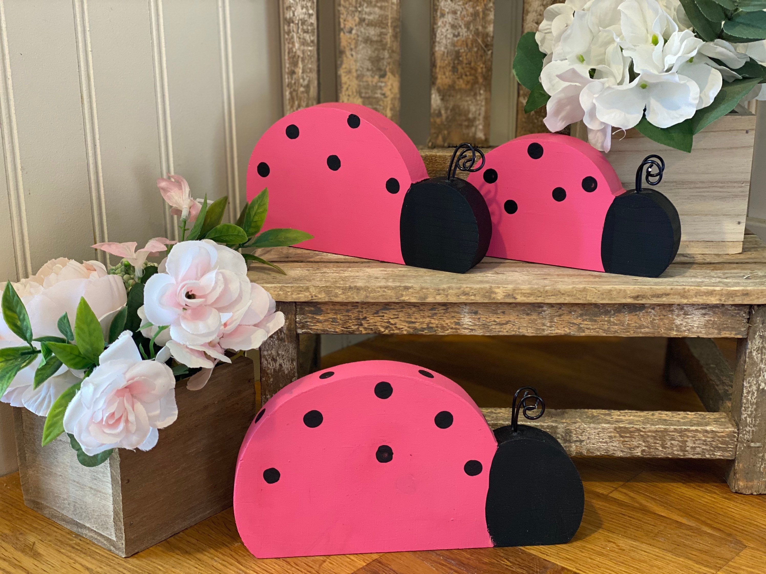 Pink Ladybug decor wood lady bug Pink Ladybugs Spring Etsy