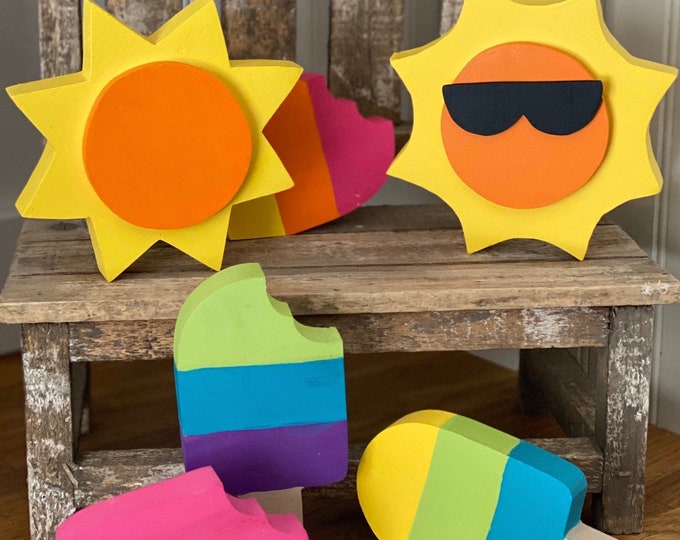Wood Sun, Summer Tier Tray Decor, Summer Wood Decor, Beach Decor