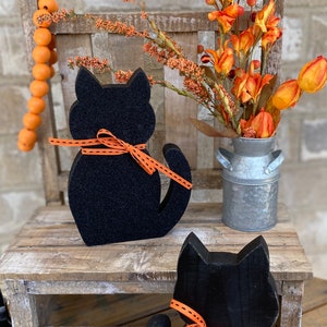 Black cat, Rustic black cat, wood black cat, Halloween Glittered cat Rustic Cat, tier tray decor, Halloween Decor, wood cat, Halloween
