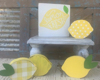Lemons, Lemon wood sign, wood lemons, Summer decor. Lemon tiered tray decor, Lemon decor, summer sign, lemonade decor, lemons
