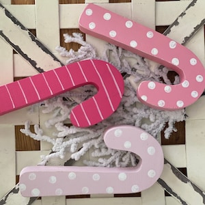 Pink candy cane, pink polka dot,wood candy cane, candy cane, Christmas candy, Pink candy, Wood Christmas decor, Christmas wood decor